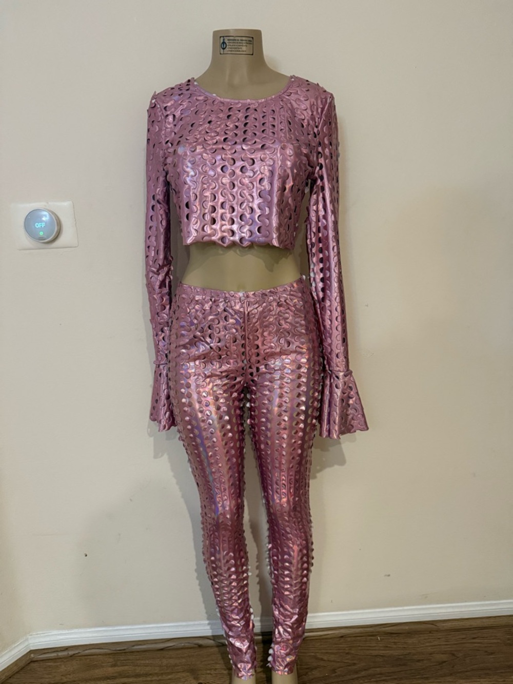 Fashion Nova Metallic Pink Cropped Top & Skinny Pants Set